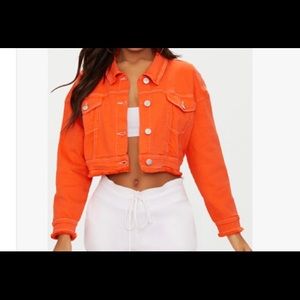 Cropped orange denim jacket